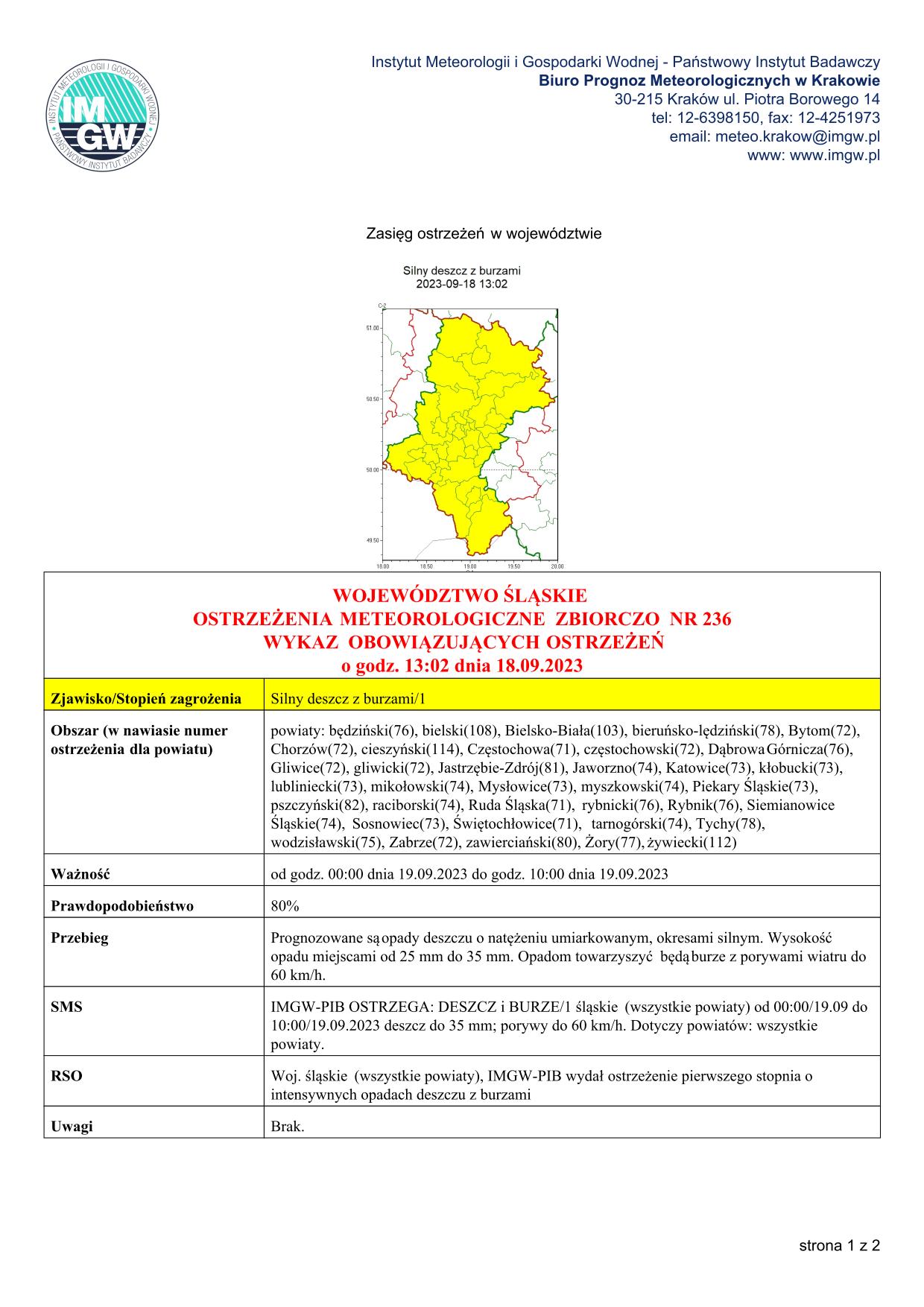 mapa wystąpienia zjawiska