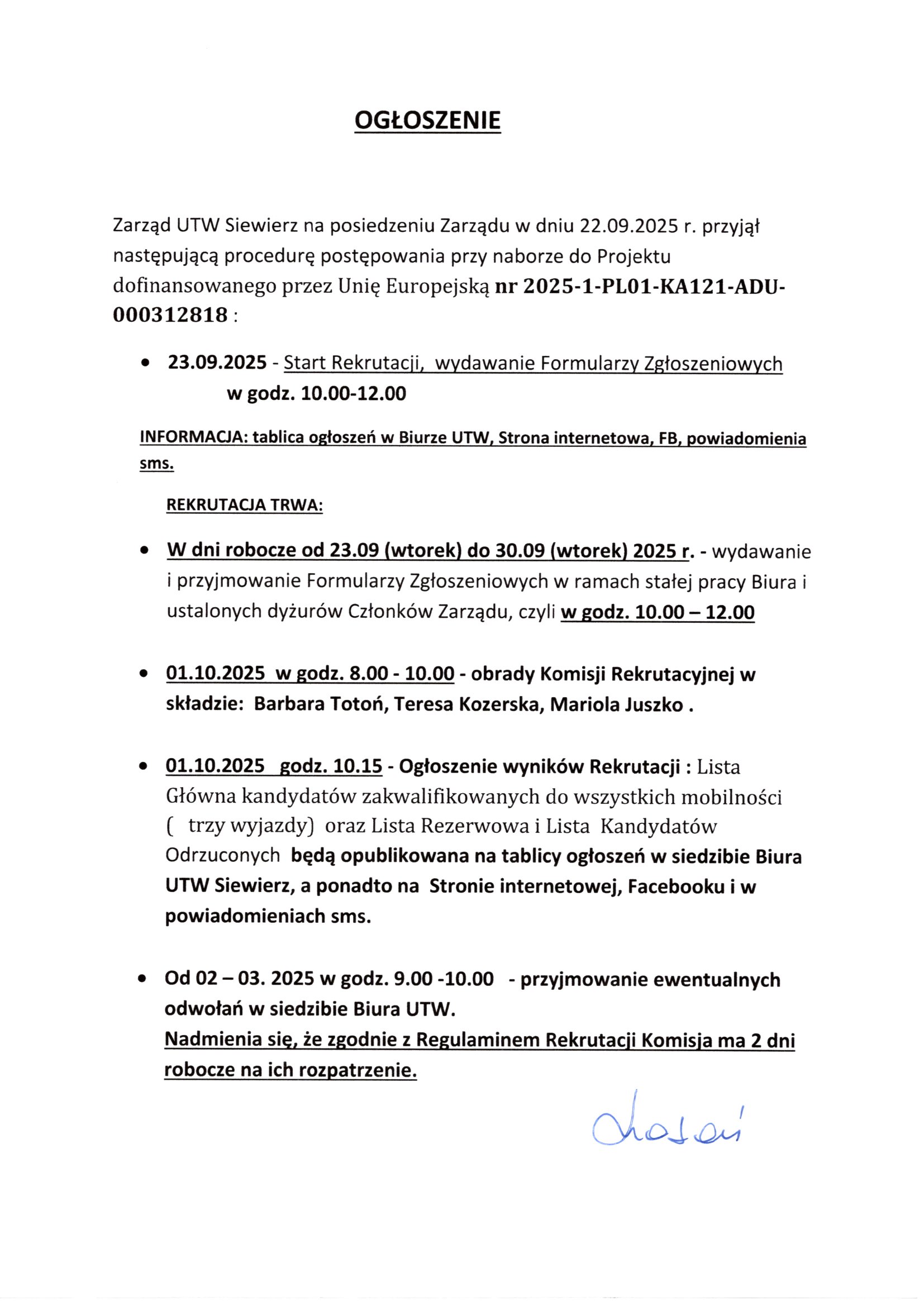 karta informacyjne